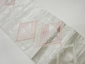 リサイクル　菱に扇子・蝶模様織出し名古屋帯